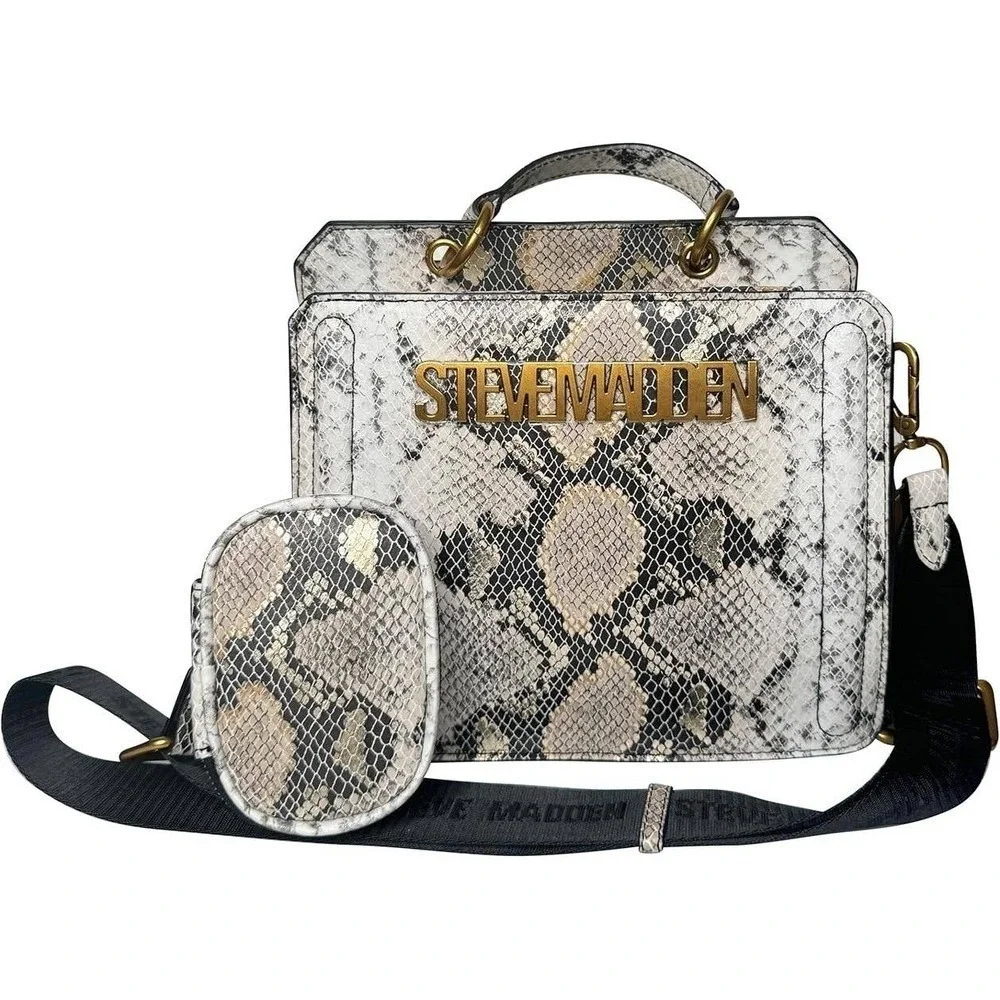 Steve Madden Snakeskin Crossbody Bag with Coin Purse Gray Black Gold Hardware
